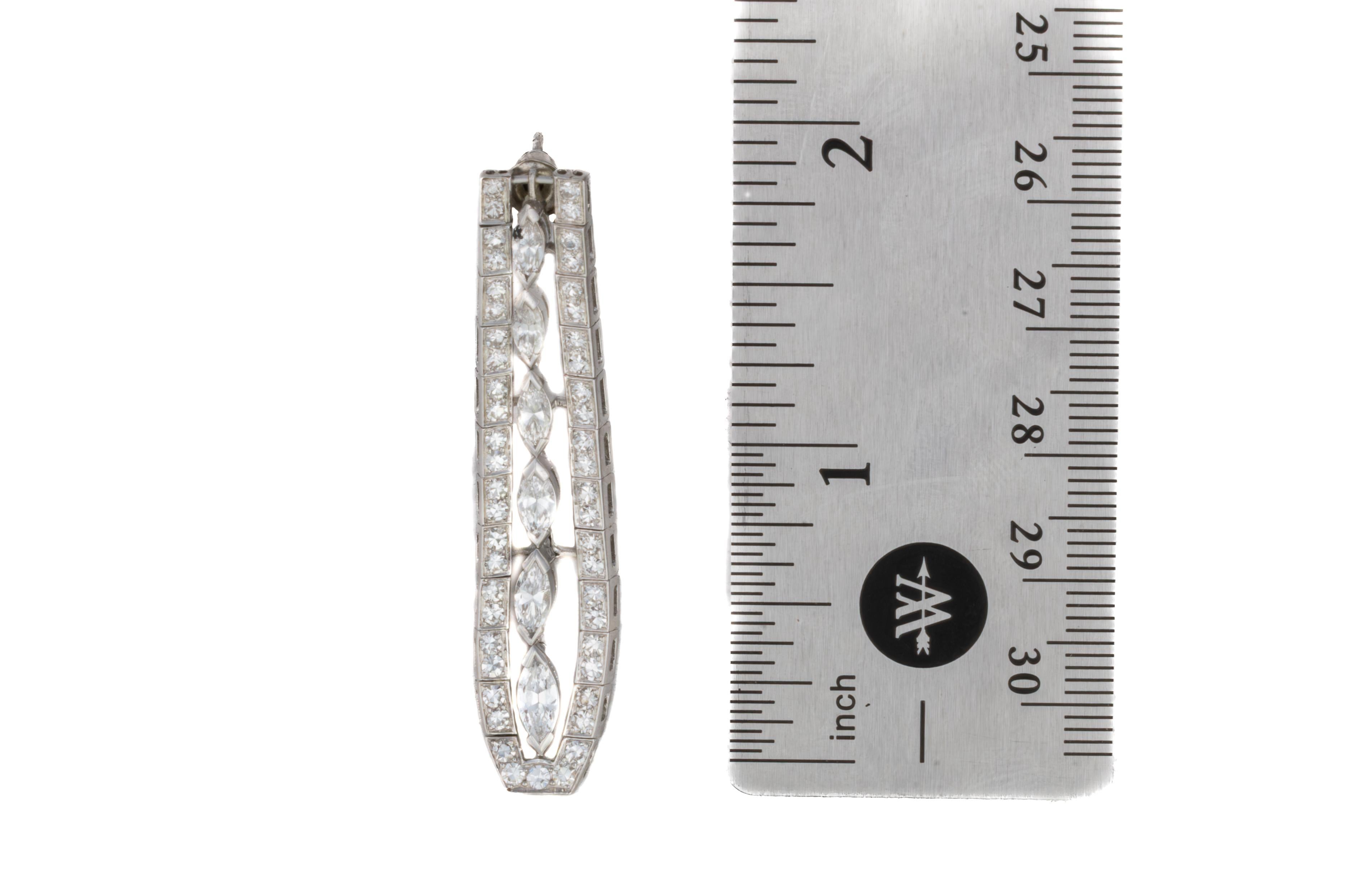 Marquise Cut Platinum Marquise and Round Diamond Tapered Drop Earrings For Sale