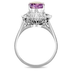 Platinum Marquise and Tapered Baguette Diamonds and Pink Sapphire Oval Ring