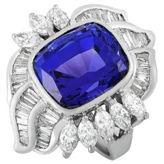 Platinum Marquise and Tapered Baguette Diamonds and Tanzanite Ring
