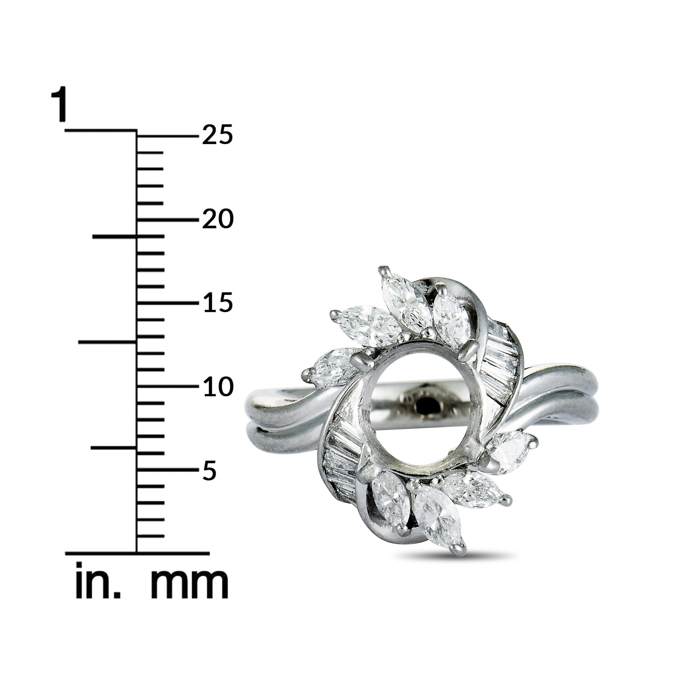 Platinum Marquise and Tapered Baguette Diamonds Mounting Ring 2