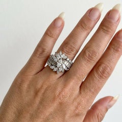 Platinum Marquise Baguette Diamond Cluster Cocktail Ring.