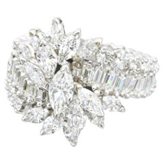Platinum Marquise Baguette Diamond Cluster Cocktail Ring.