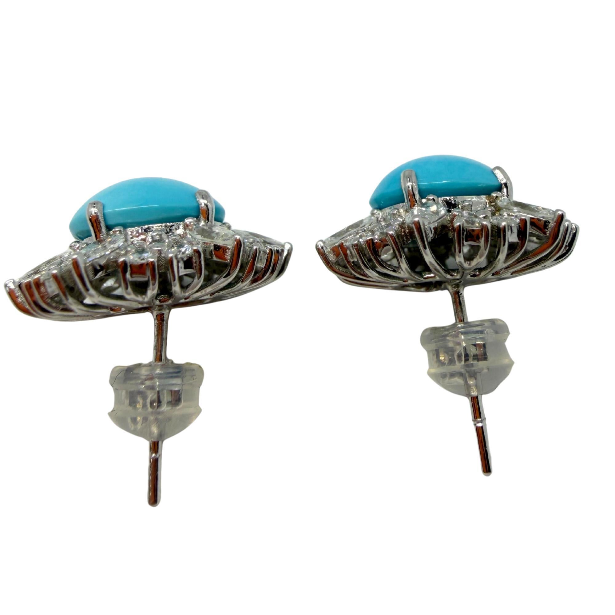 Boucles d'oreilles en platine avec halo de turquoise ovale et diamant taille marquise de 1,75 carat en vente 4