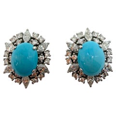 Orecchini in platino con diamante taglio marquise da 1,75 carati e turchese ovale a forma di cono