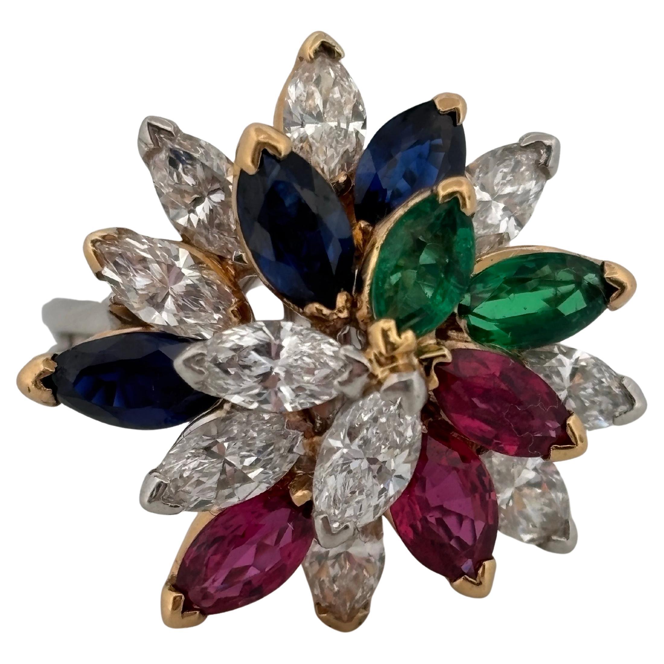 Platin Marquise Cut Smaragd, Saphir, Rubin 
Diamant Ring Anhänger Combo im Angebot