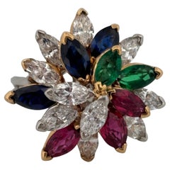Platinum Marquise Cut Emerald, Sapphire, Ruby & Diamond Ring Pendant Combo