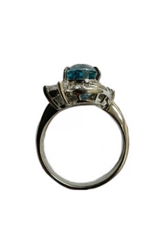 Platinum Marquise Diamond 5.03 Carat Oval Blue Zircon Engagement Ring
