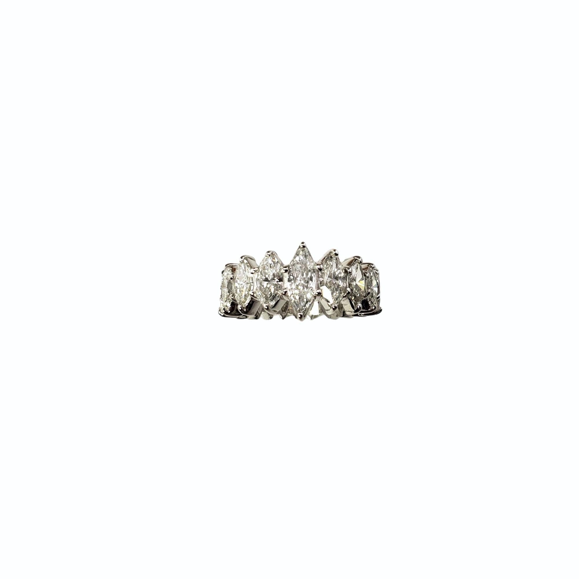 Vintage Platinum Marquise Diamond Eternity Band Ring Size 5 JAGi Certified-

This sparkling eternity band features 20 marquise cut diamonds (center: .29 ct.) set in classic platinum.  Width:  10 mm.  

Total diamond weight: 2.95 ct.

Diamond