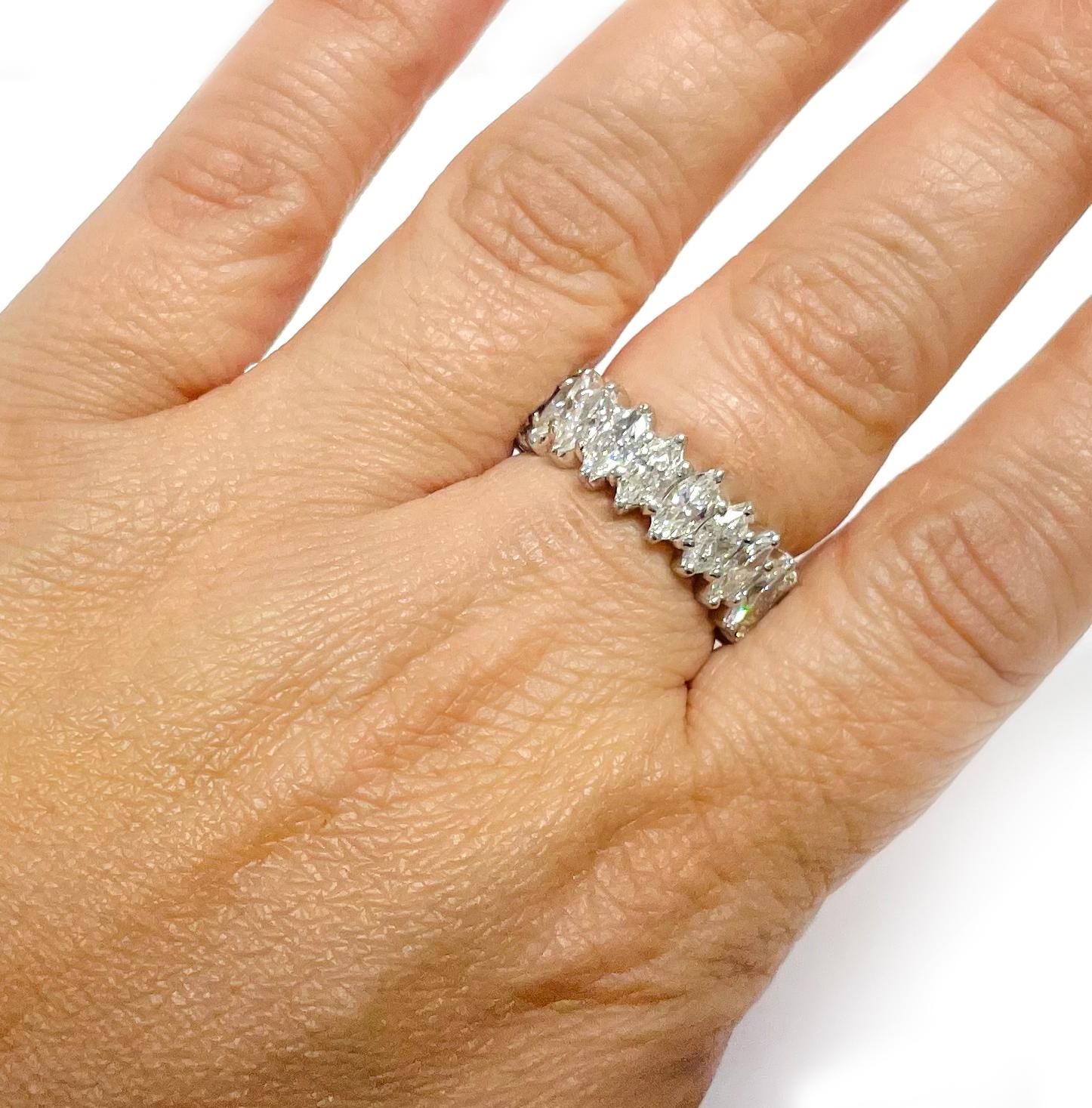 Platinum Marquise Diamond Eternity Ring In Fair Condition For Sale In Palm Desert, CA