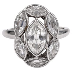 Vintage Platinum Marquise Diamond Halo Ring
