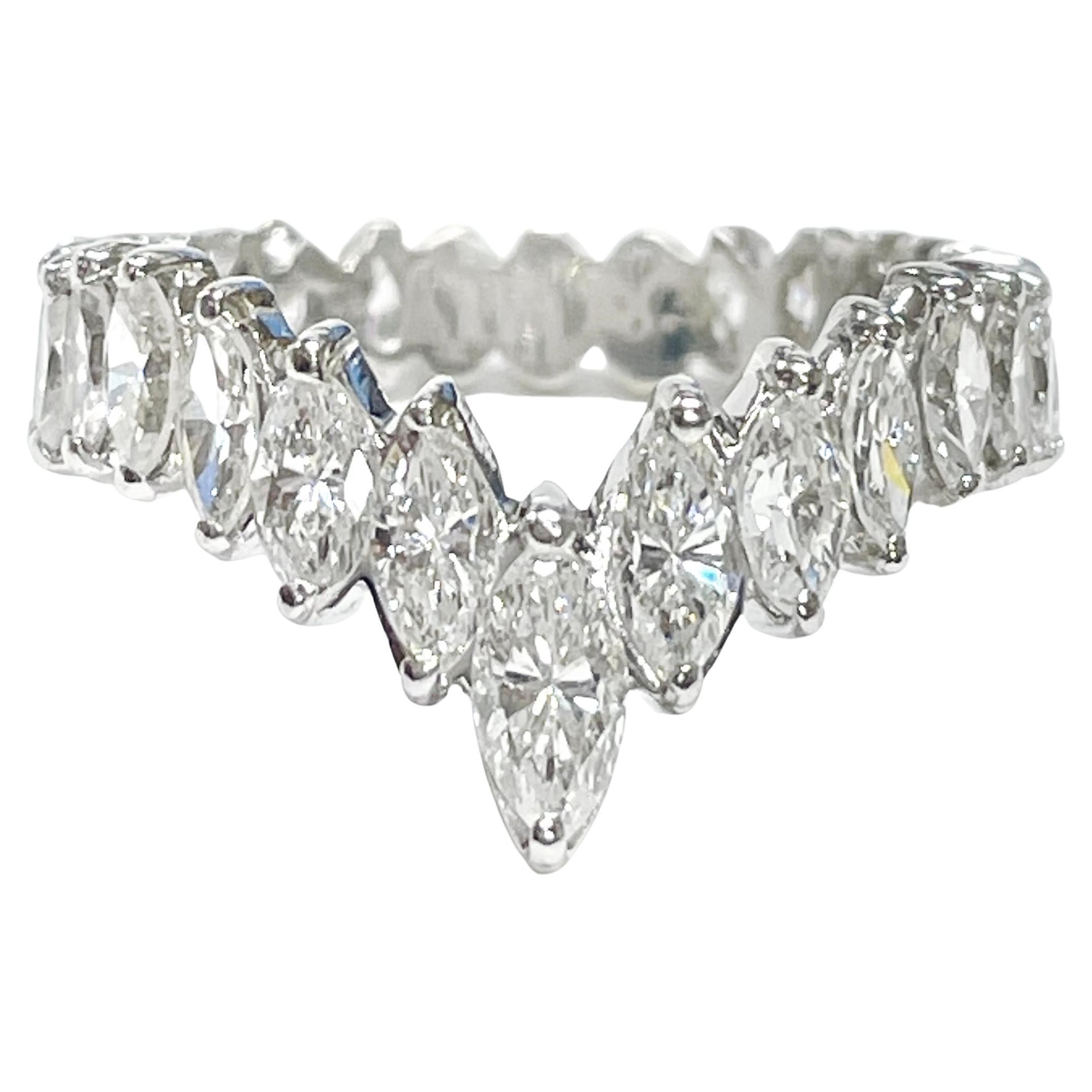 Platinum Marquise Diamond Peak Ring For Sale