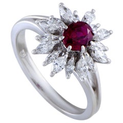 Platinum Marquise Diamonds and Ruby Oval Ring
