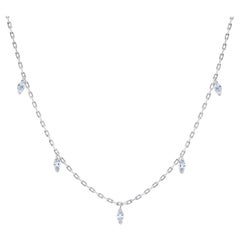 Platinum Marquise Dripping Diamond Petite Link Chain Necklace