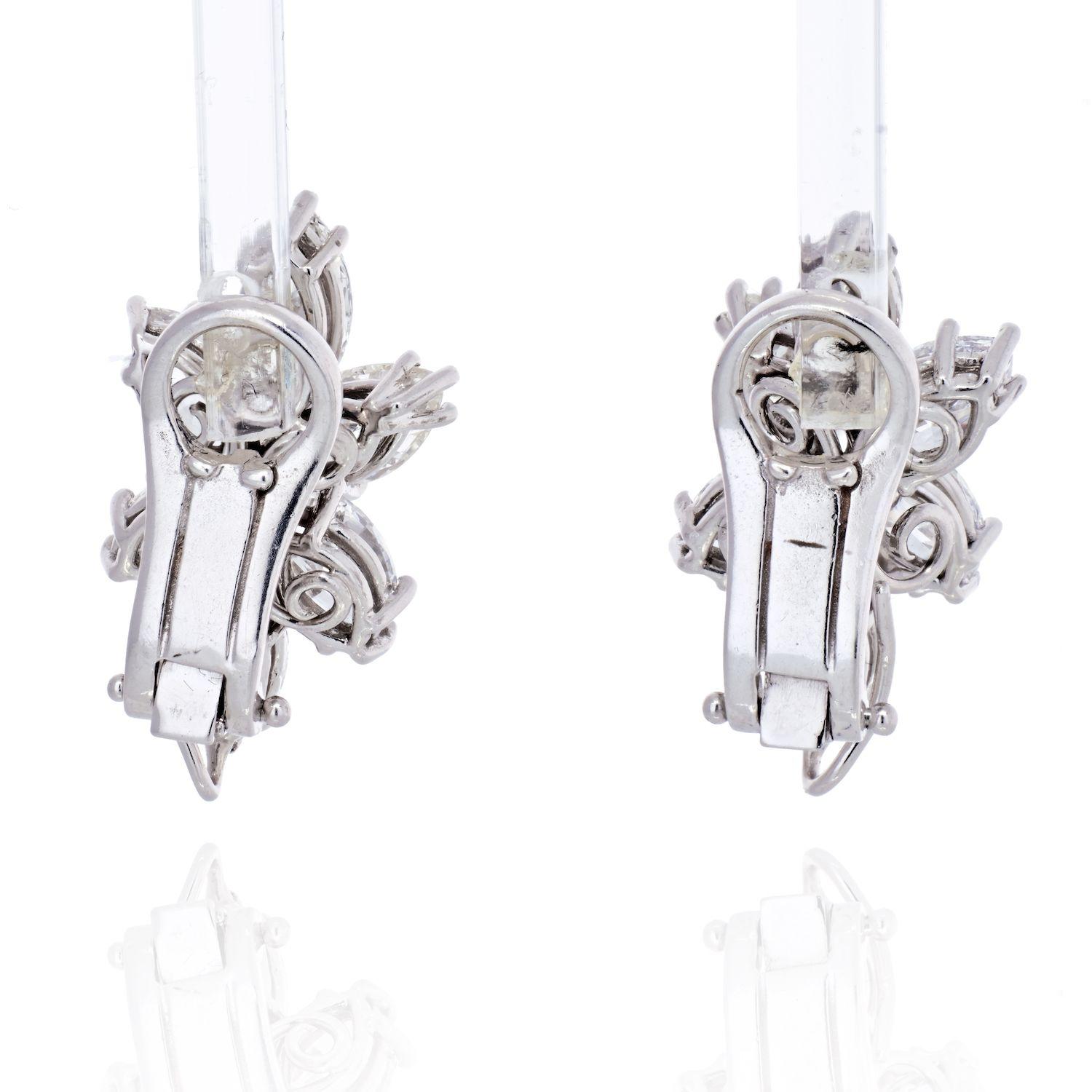 Modern Platinum Marquise & Pear Cut Diamond Clip-On 7.00cttw Earrings For Sale