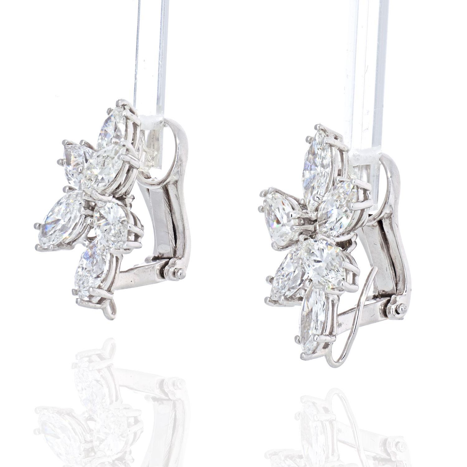 Marquise Cut Platinum Marquise & Pear Cut Diamond Clip-On 7.00cttw Earrings For Sale