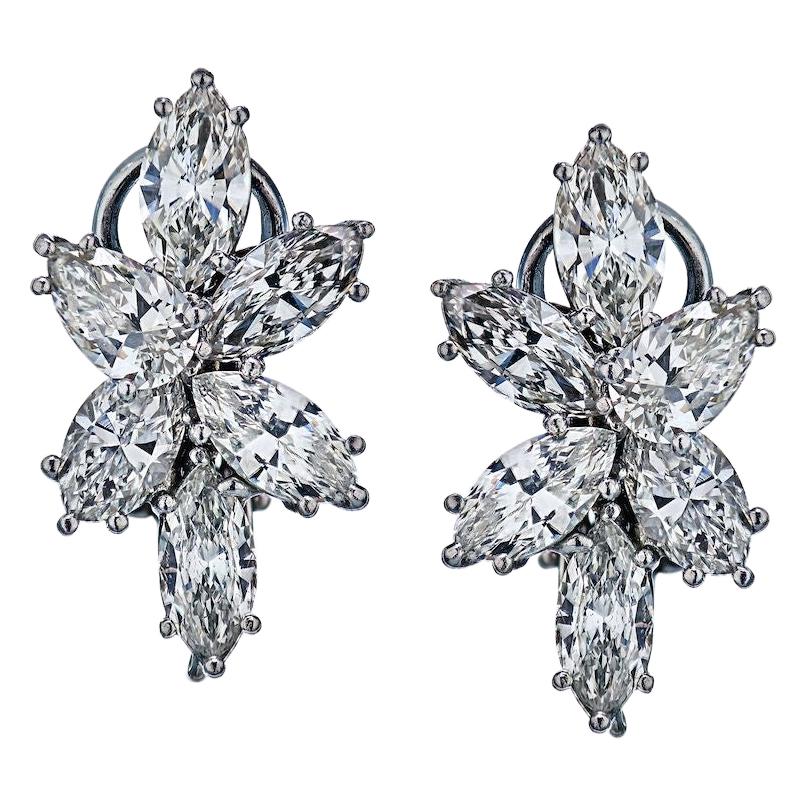 Platinum Marquise & Pear Cut Diamond Clip-On 7.00cttw Earrings For Sale