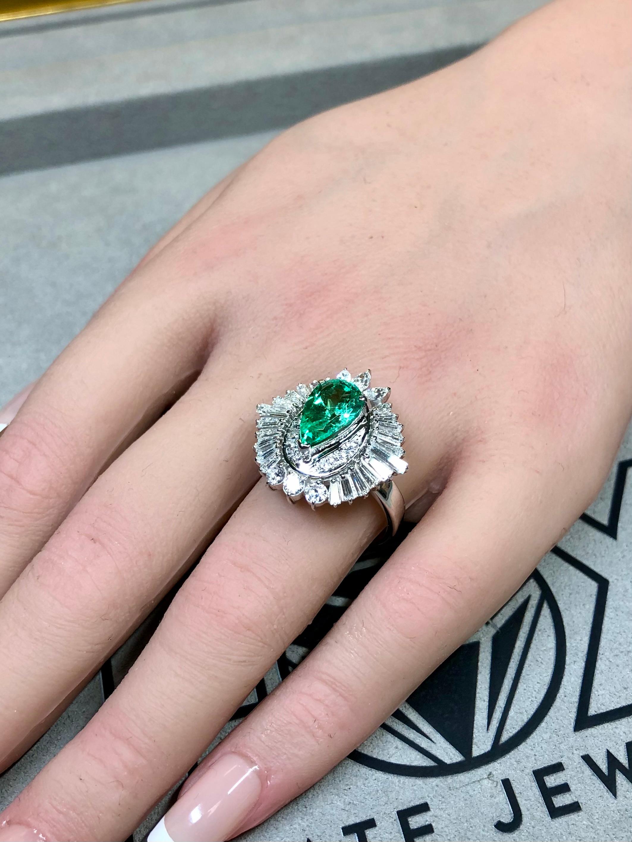 Platinum Marquise Round Diamond Emerald Ballerina Cocktail Ring 4.40ctw Sz 7.5 For Sale 5