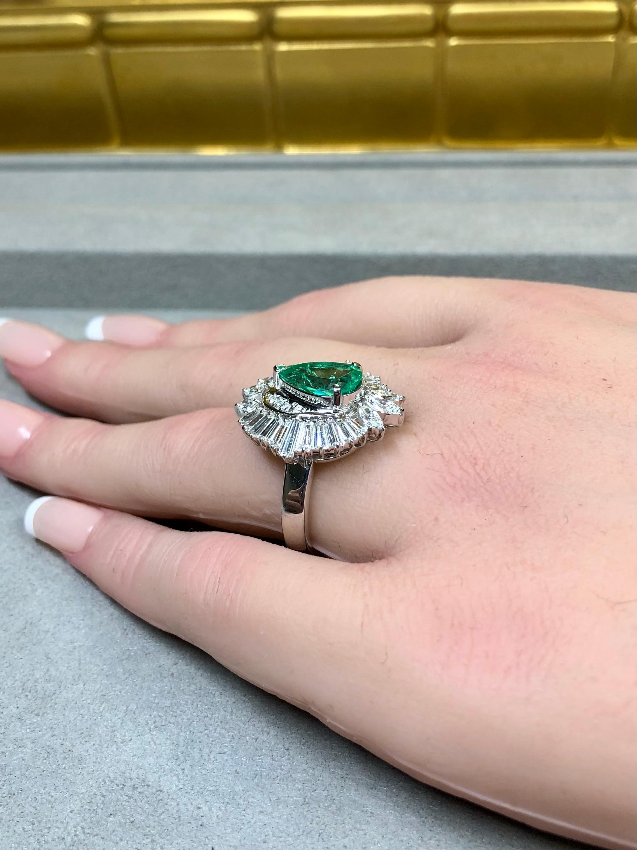 Platinum Marquise Round Diamond Emerald Ballerina Cocktail Ring 4.40ctw Sz 7.5 For Sale 7