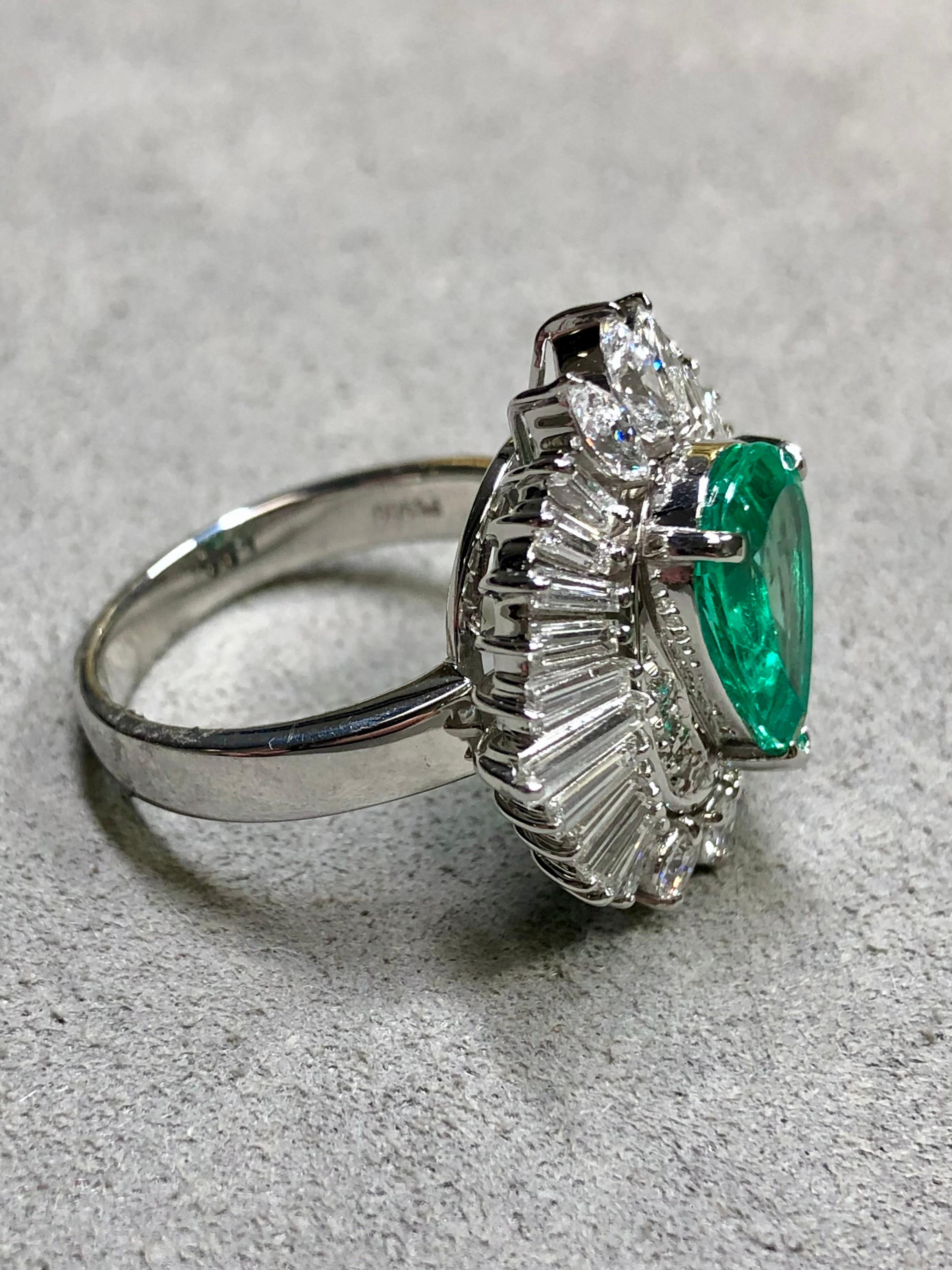 Women's or Men's Platinum Marquise Round Diamond Emerald Ballerina Cocktail Ring 4.40ctw Sz 7.5 For Sale