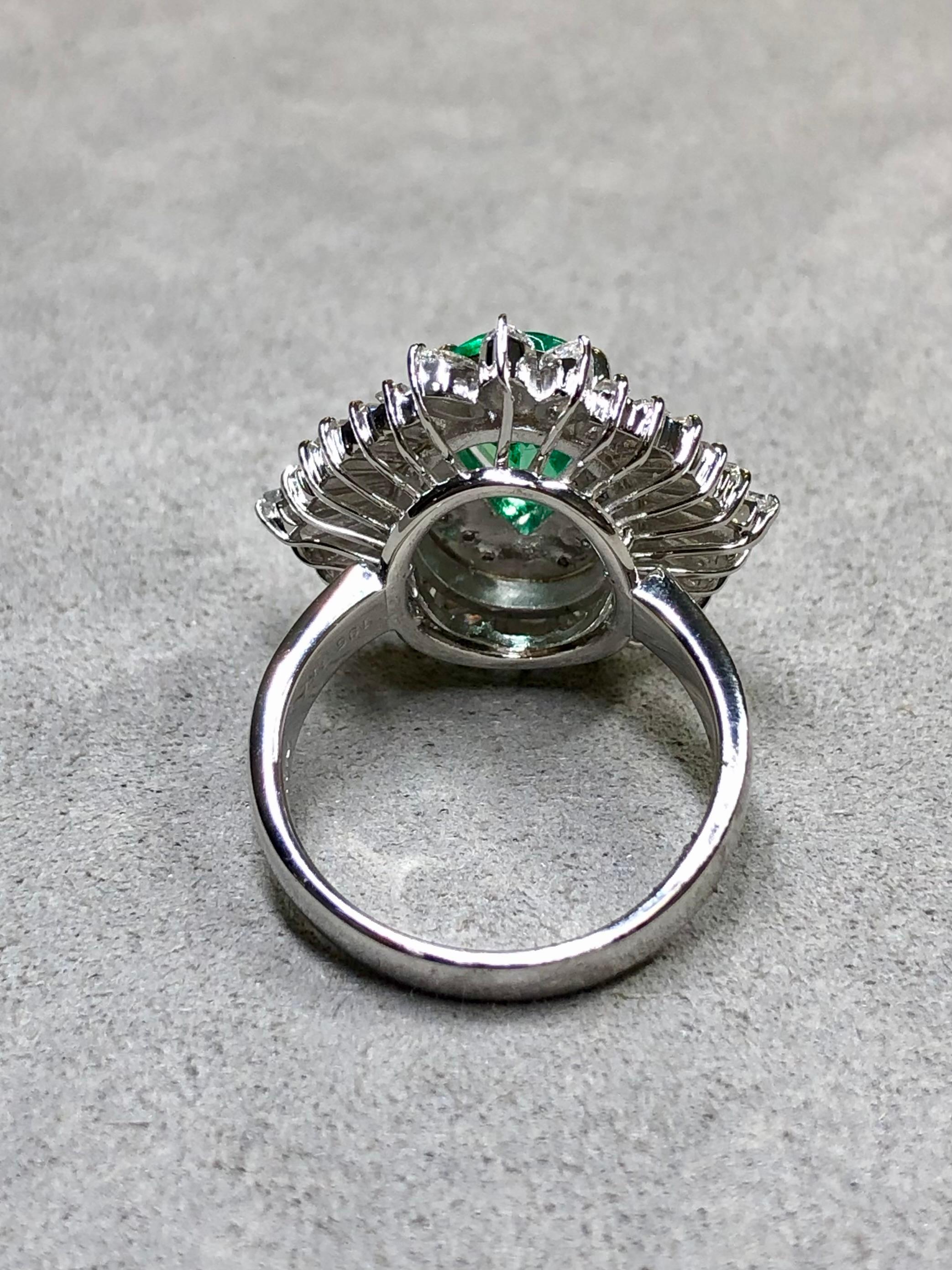 Platinum Marquise Round Diamond Emerald Ballerina Cocktail Ring 4.40ctw Sz 7.5 For Sale 1