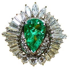 Platinum Marquise Round Diamond Emerald Ballerina Cocktail Ring 4.40ctw Sz 7.5