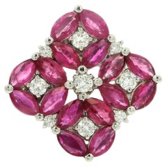 Platinum Marquise Ruby & Diamond Clusters Geometric Platter Statement Ring
