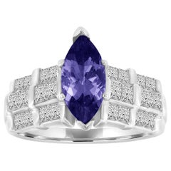 Vintage Platinum Marquise Shape Purplish Tanzanite and Diamond Ring 'Center, 1.99 Carat'