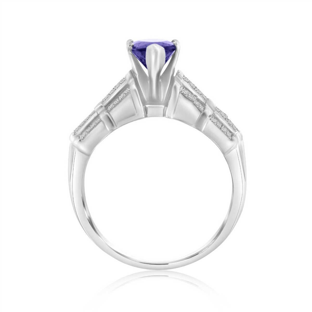 Marquise Cut Platinum Marquise Shape Purplish Tanzanite and Diamond Ring 'Center, 1.99 Carat' For Sale