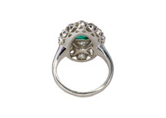 Platinum Marquise-Shaped Emerald and Old Mine Cut Diamond Cluster Ring