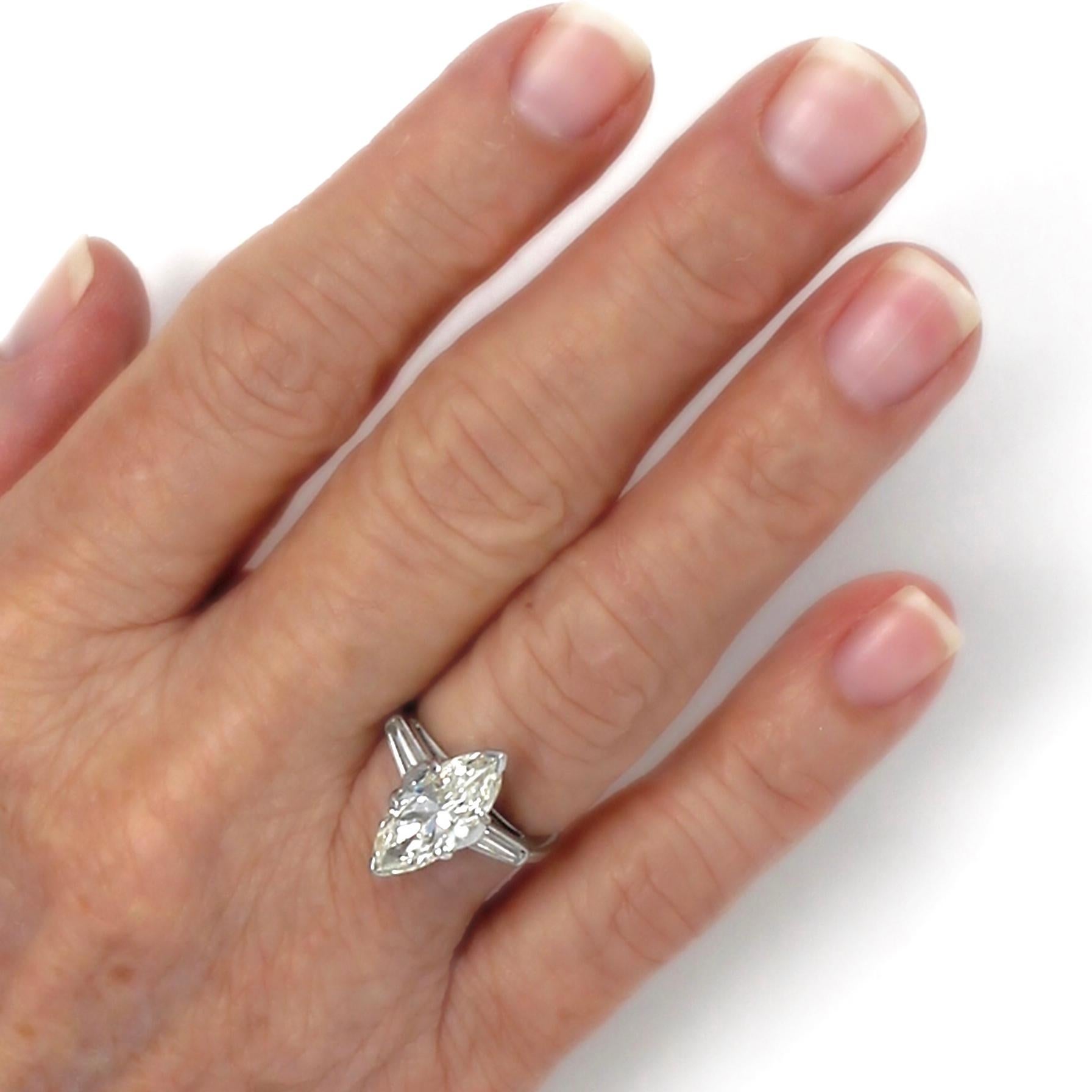 Platinum Marquise Solitaire Diamond Ring In Excellent Condition In Miami, FL
