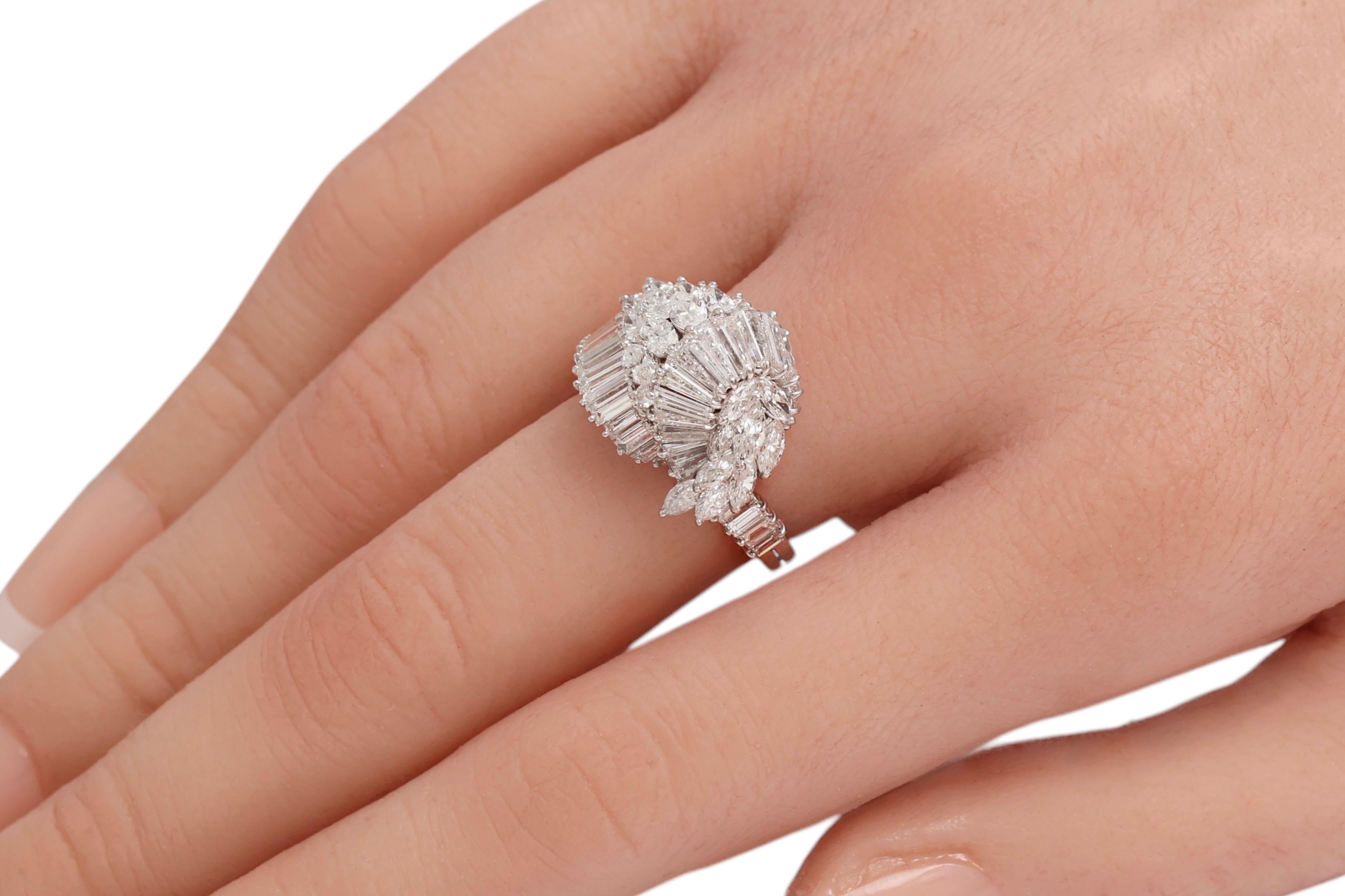 Platinum Marquise, Tapers & Baguette Cut Diamonds Engagement Ring For Sale 5