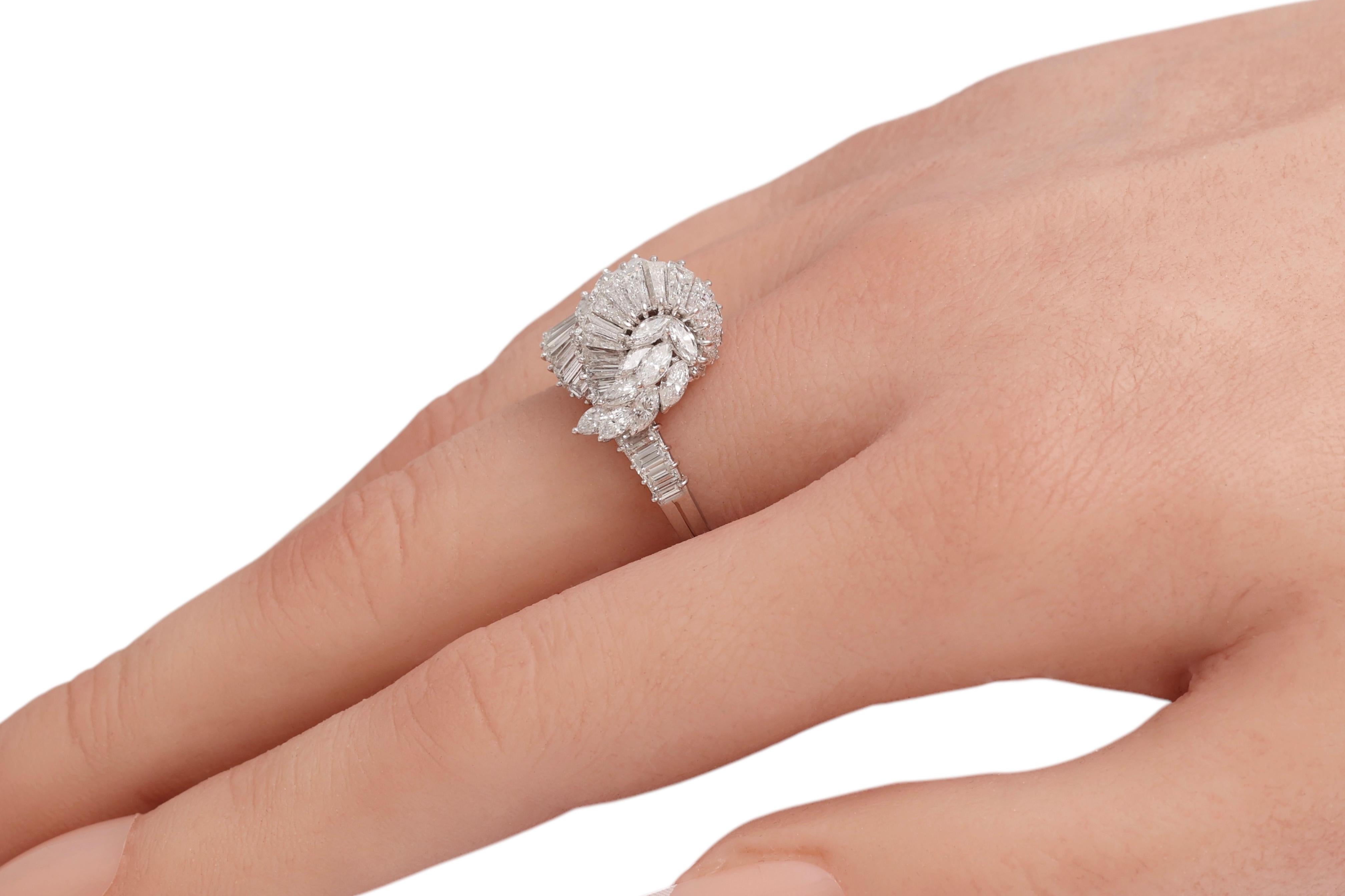 Platinum Marquise, Tapers & Baguette Cut Diamonds Engagement Ring For Sale 6