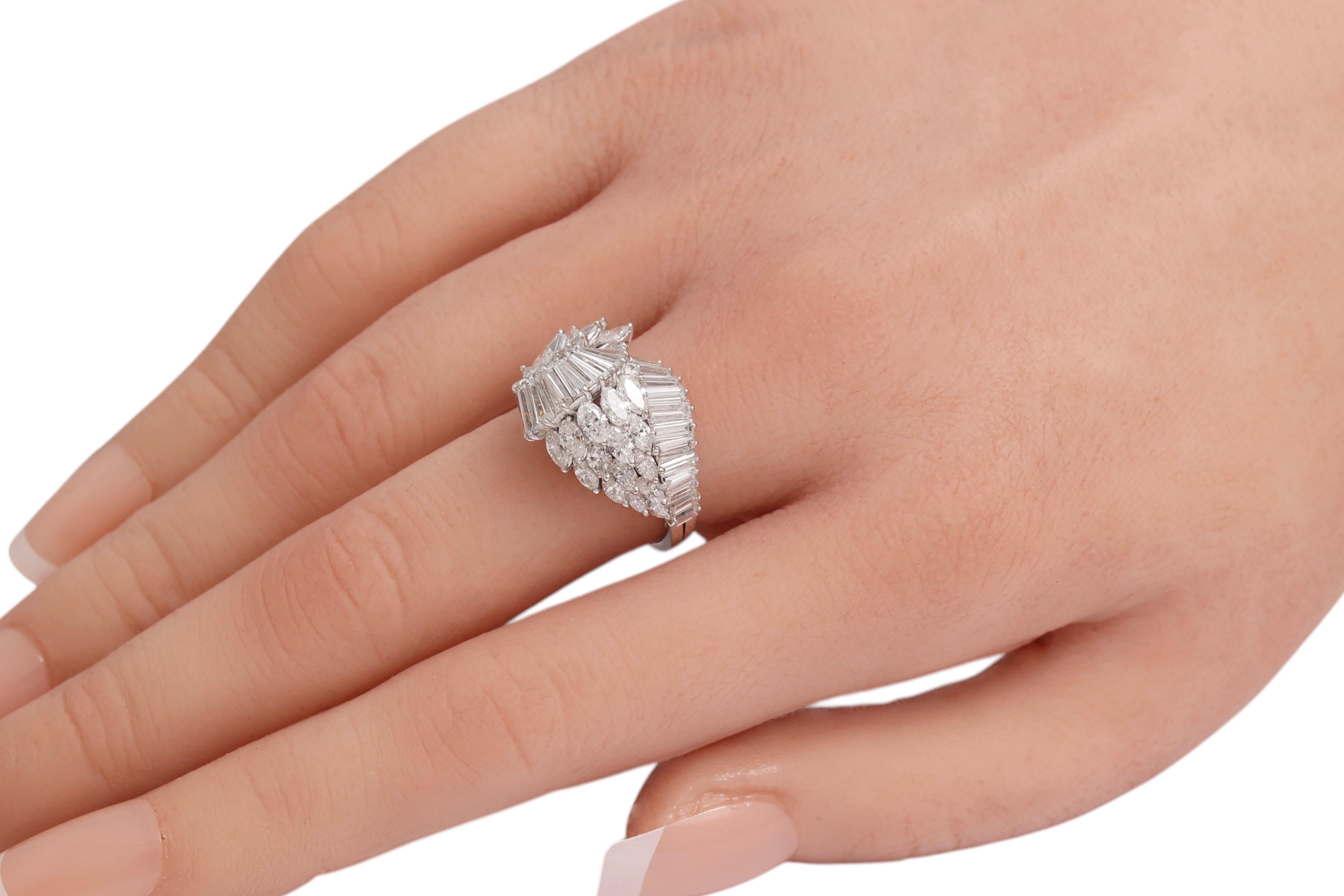 Platinum Marquise, Tapers & Baguette Cut Diamonds Engagement Ring For Sale 7
