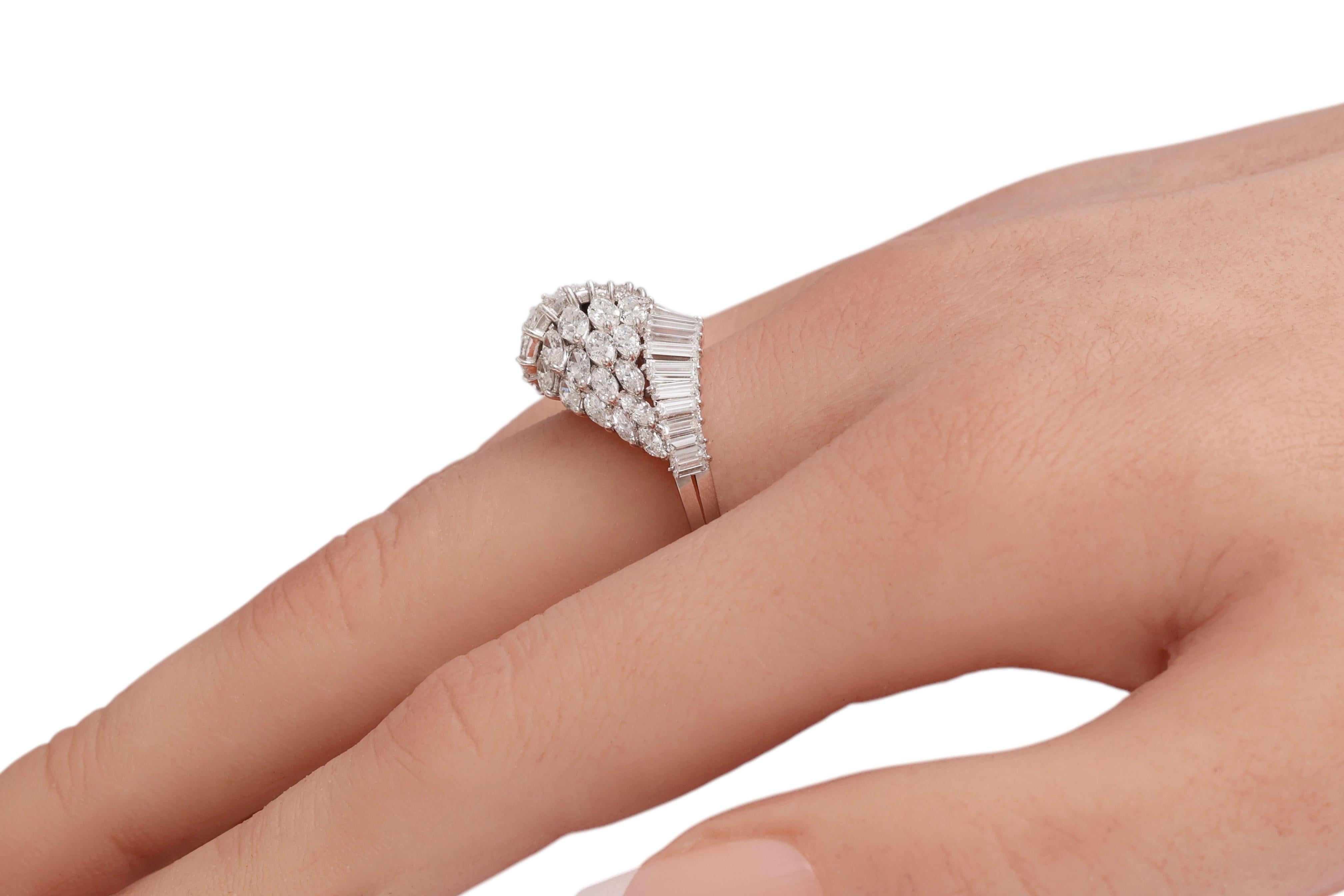 Platinum Marquise, Tapers & Baguette Cut Diamonds Engagement Ring For Sale 8