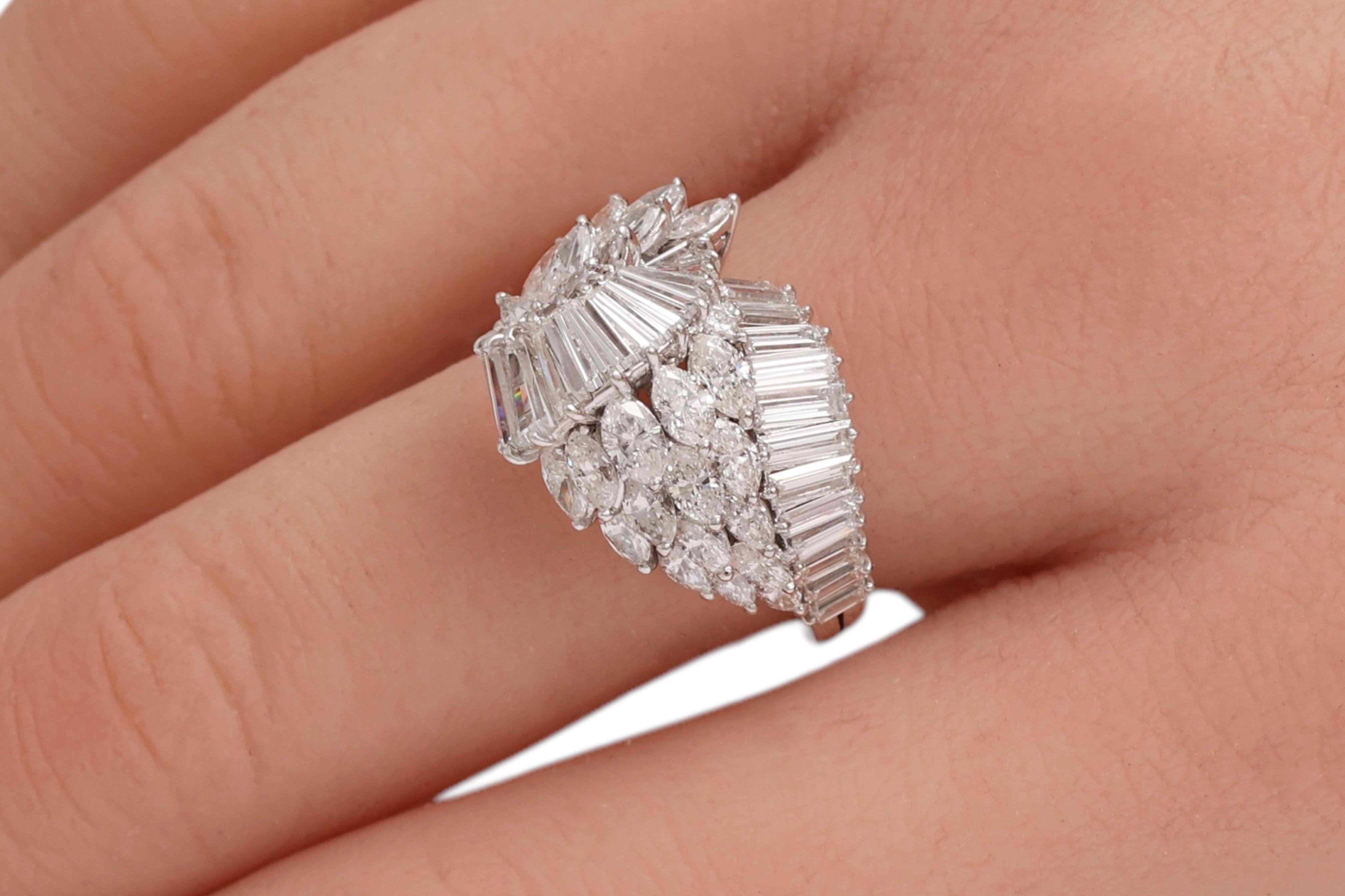 Platinum Marquise, Tapers & Baguette Cut Diamonds Engagement Ring For Sale 9
