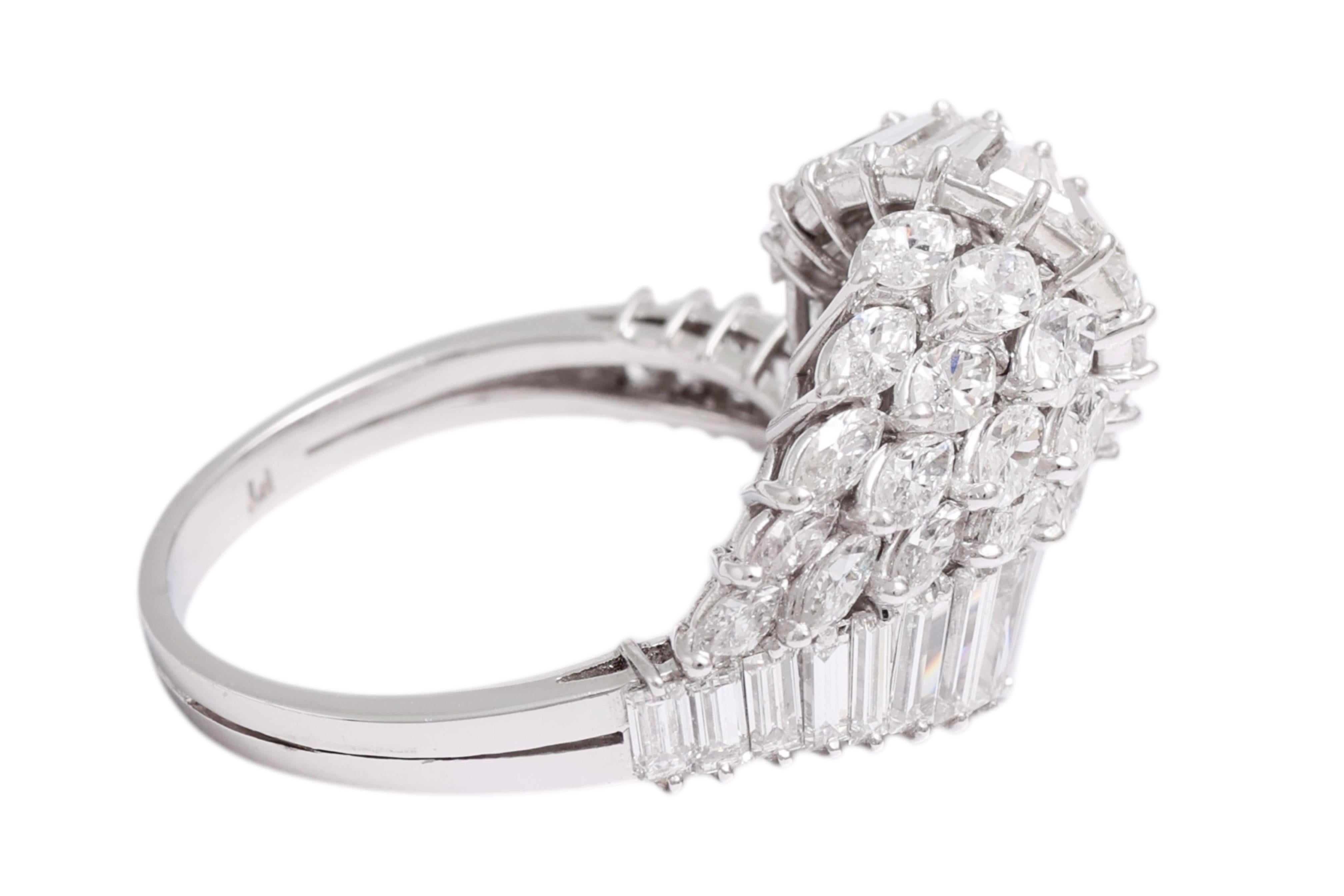 Artisan Platinum Marquise, Tapers & Baguette Cut Diamonds Engagement Ring For Sale