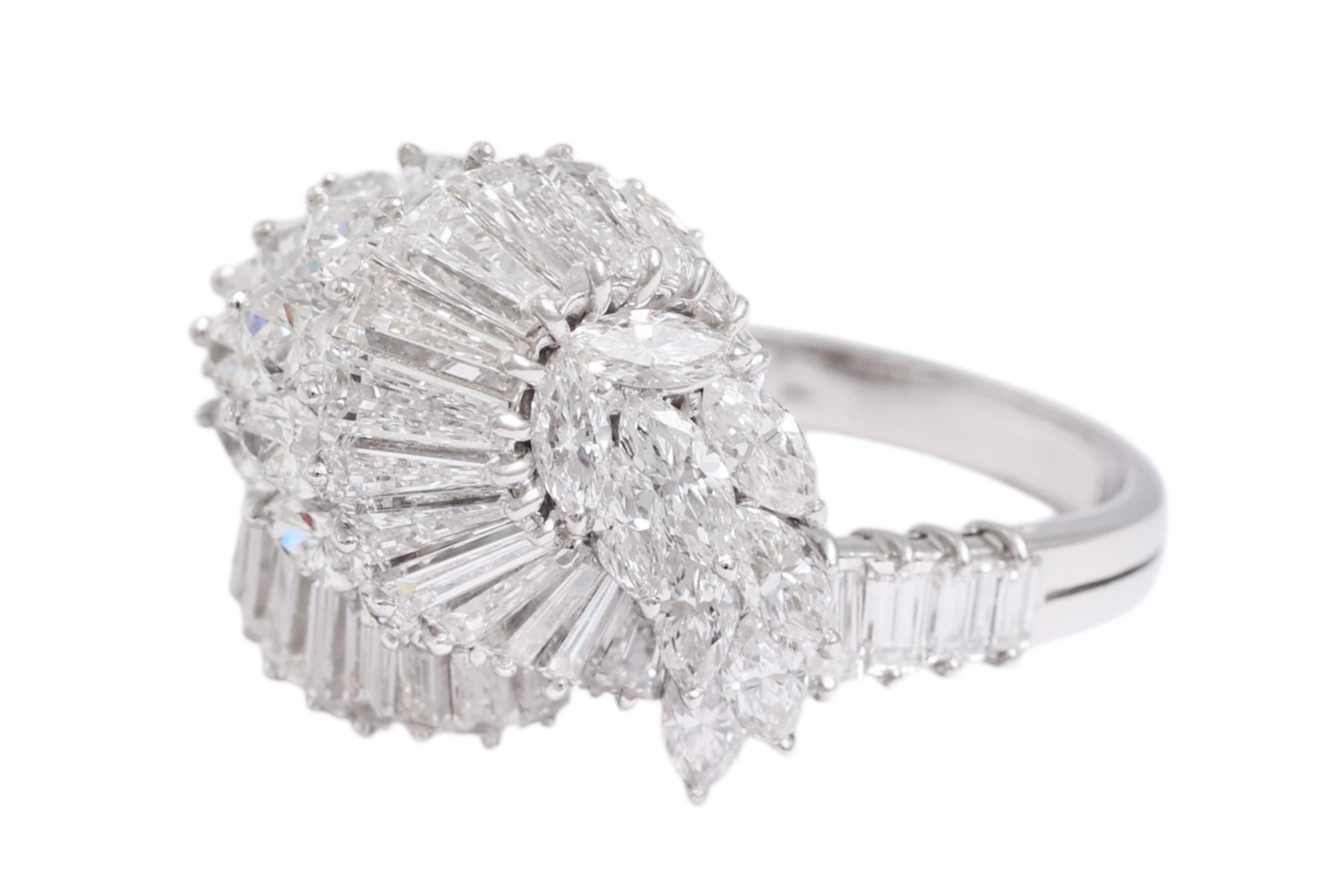 Marquise Cut Platinum Marquise, Tapers & Baguette Cut Diamonds Engagement Ring For Sale