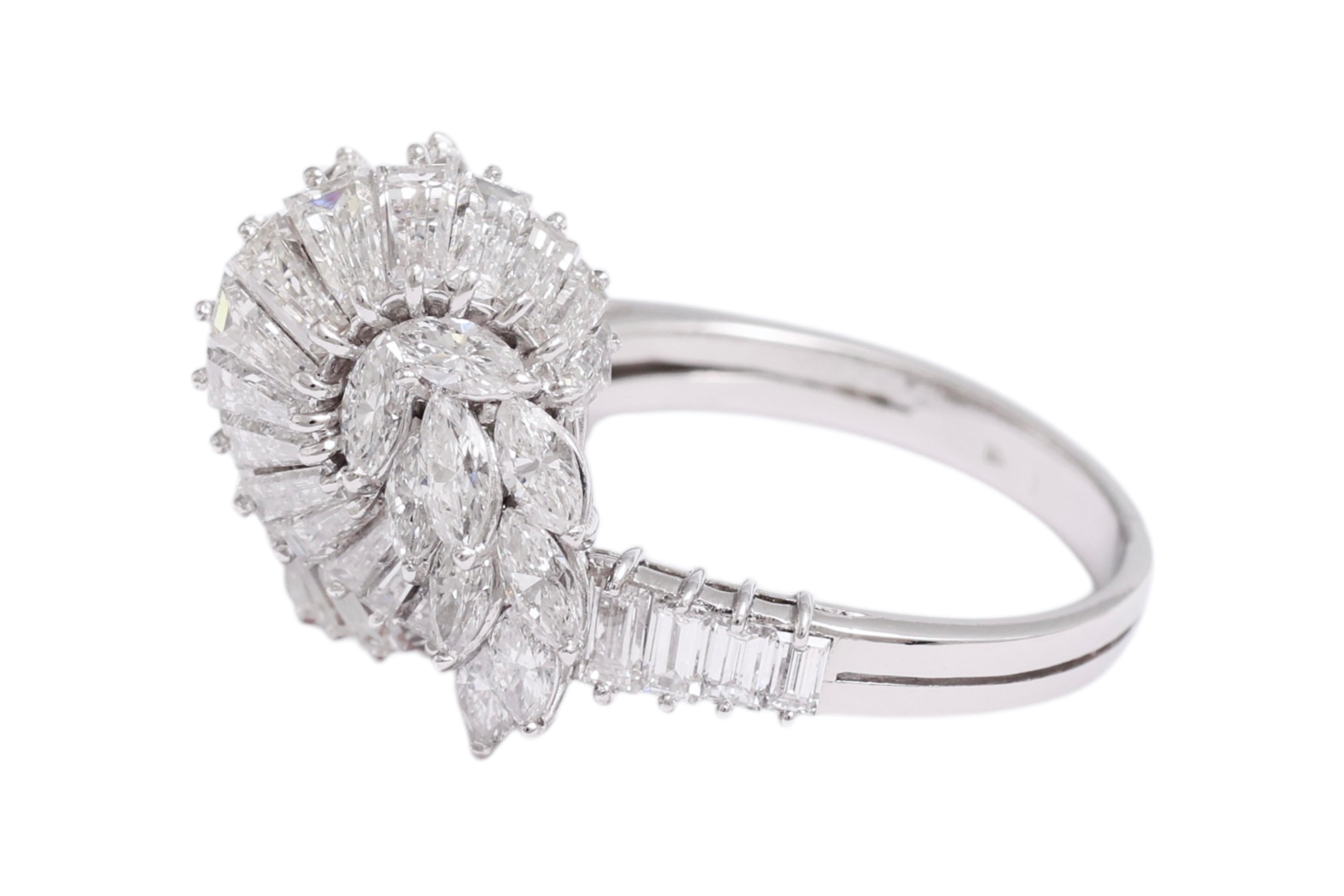 Women's or Men's Platinum Marquise, Tapers & Baguette Cut Diamonds Engagement Ring For Sale