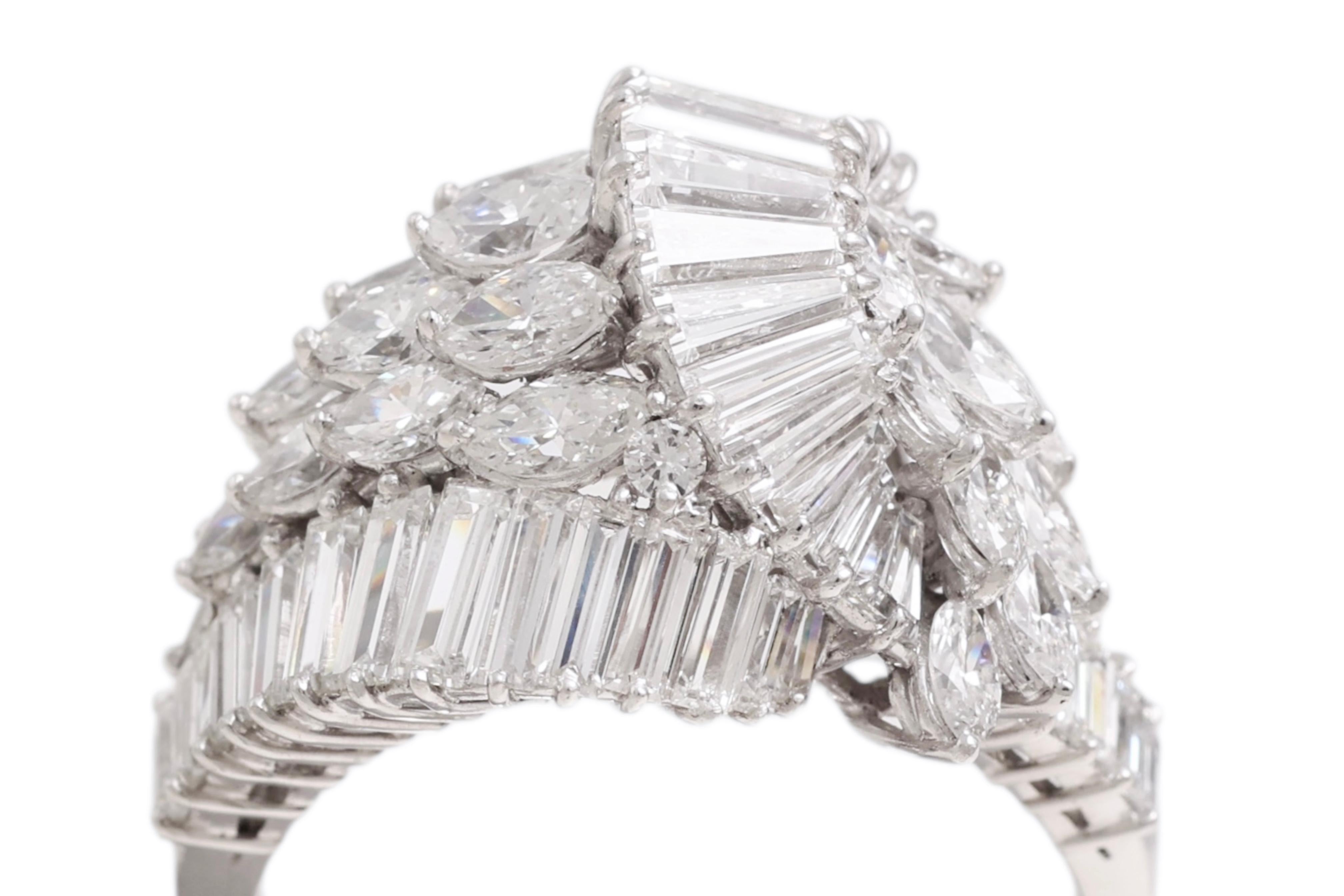 Platinum Marquise, Tapers & Baguette Cut Diamonds Engagement Ring For Sale 1