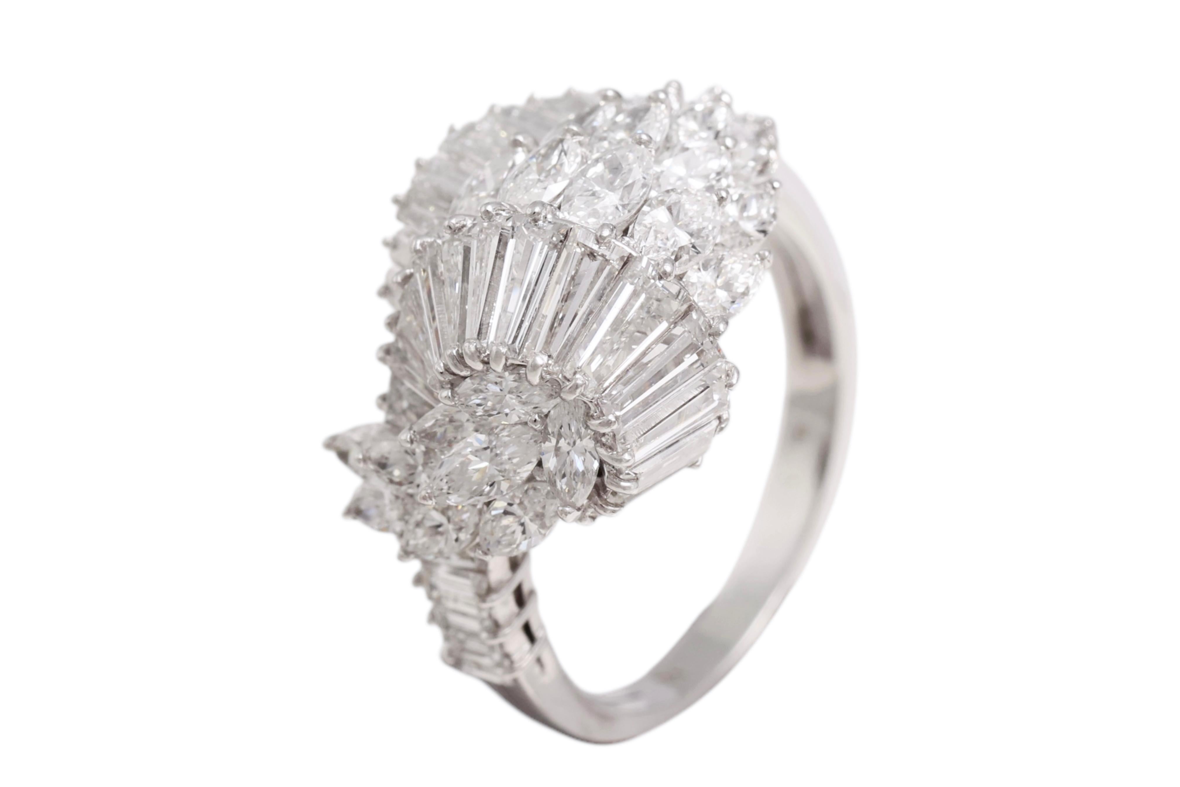 Platinum Marquise, Tapers & Baguette Cut Diamonds Engagement Ring For Sale 2