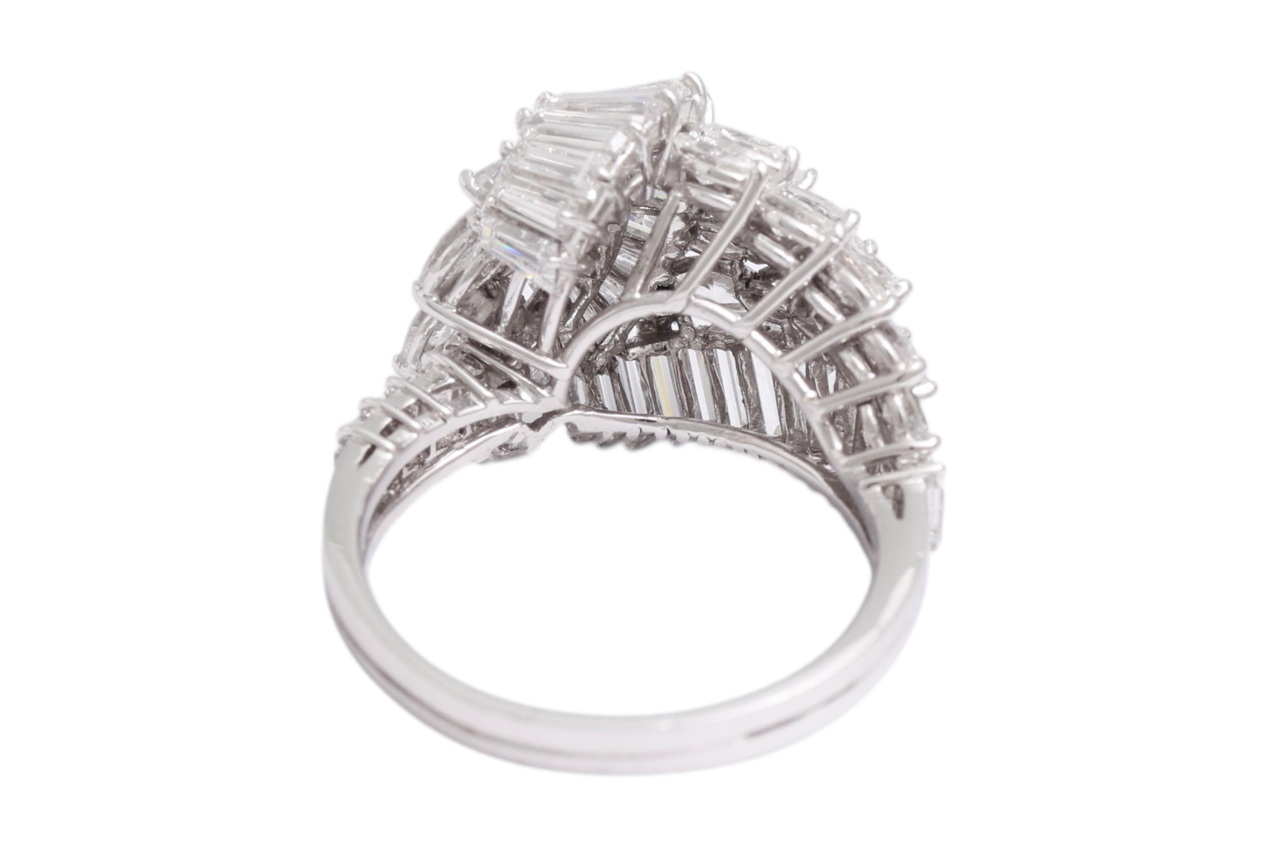 Platinum Marquise, Tapers & Baguette Cut Diamonds Engagement Ring For Sale 3