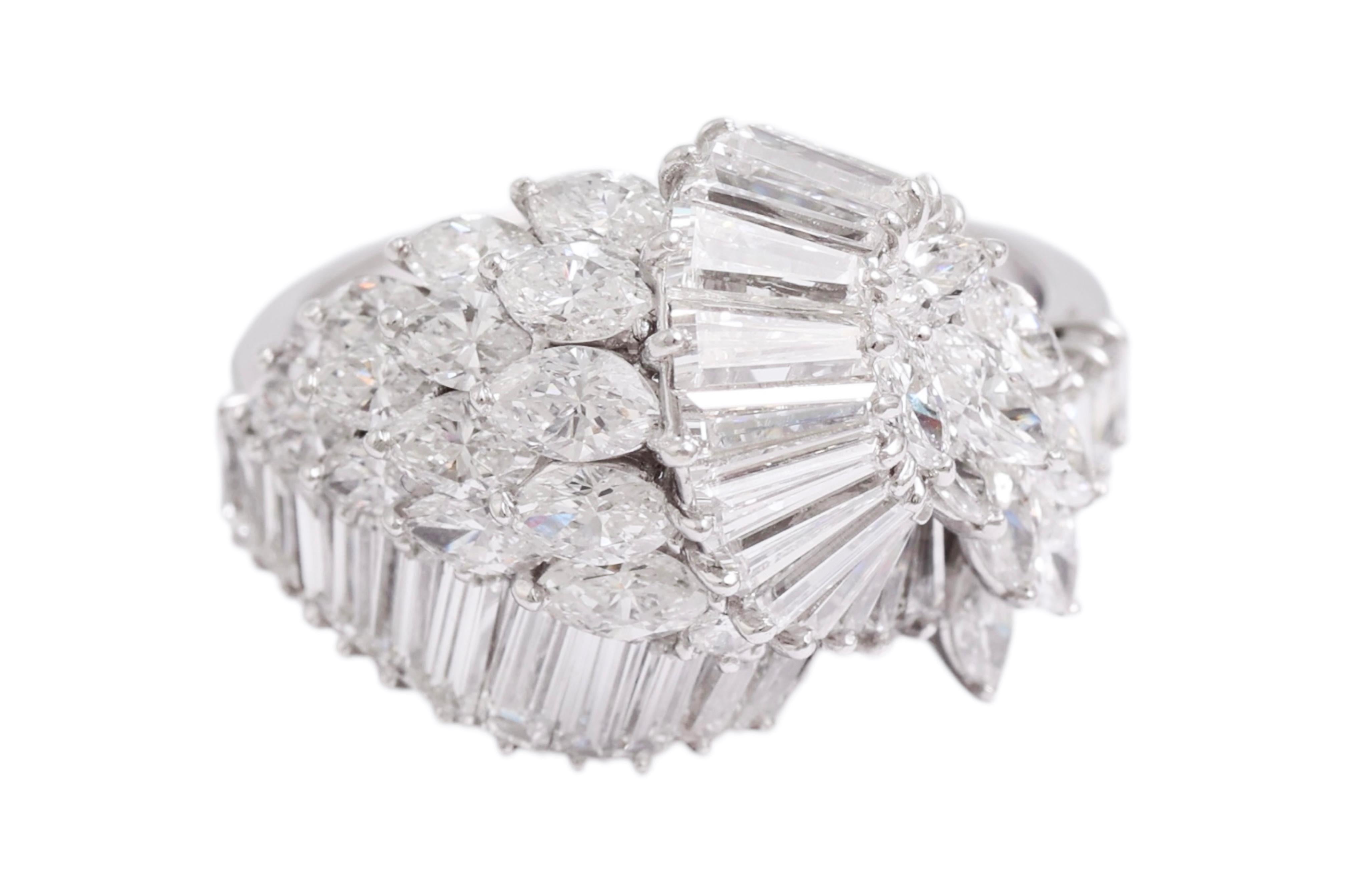 Platinum Marquise, Tapers & Baguette Cut Diamonds Engagement Ring For Sale