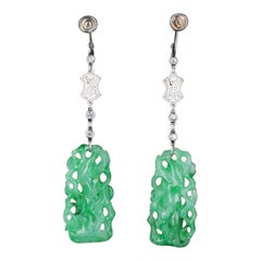 Platine Marsh & Co. Boucles d'oreilles Art Déco en jade et diamant