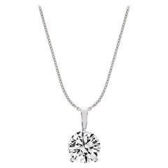 Pendentif Martini en platine à 3 griffes avec diamants naturels de 1 1/2 carat