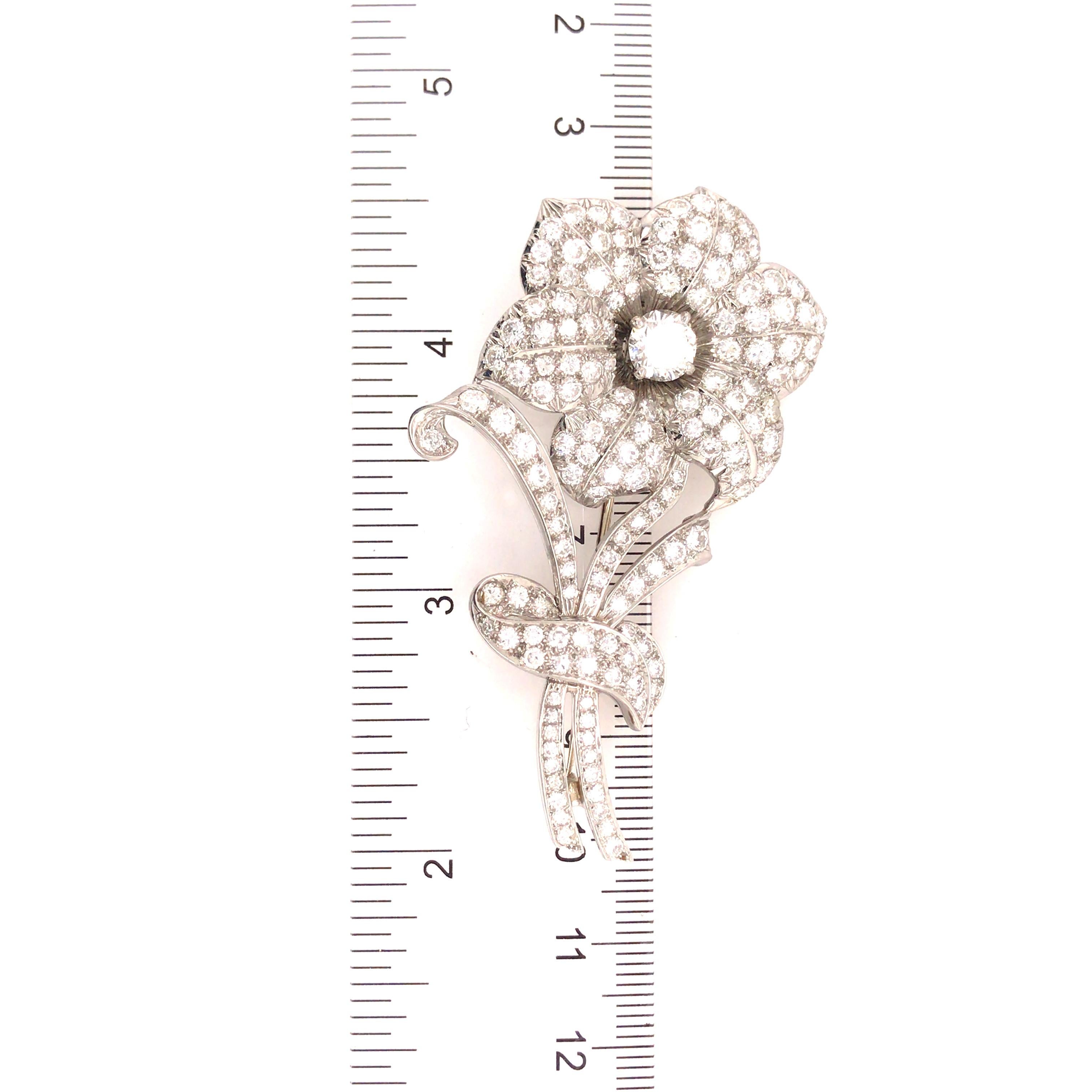 Platinum Maurice Tishman Diamond Flower Pin In Good Condition For Sale In Boca Raton, FL