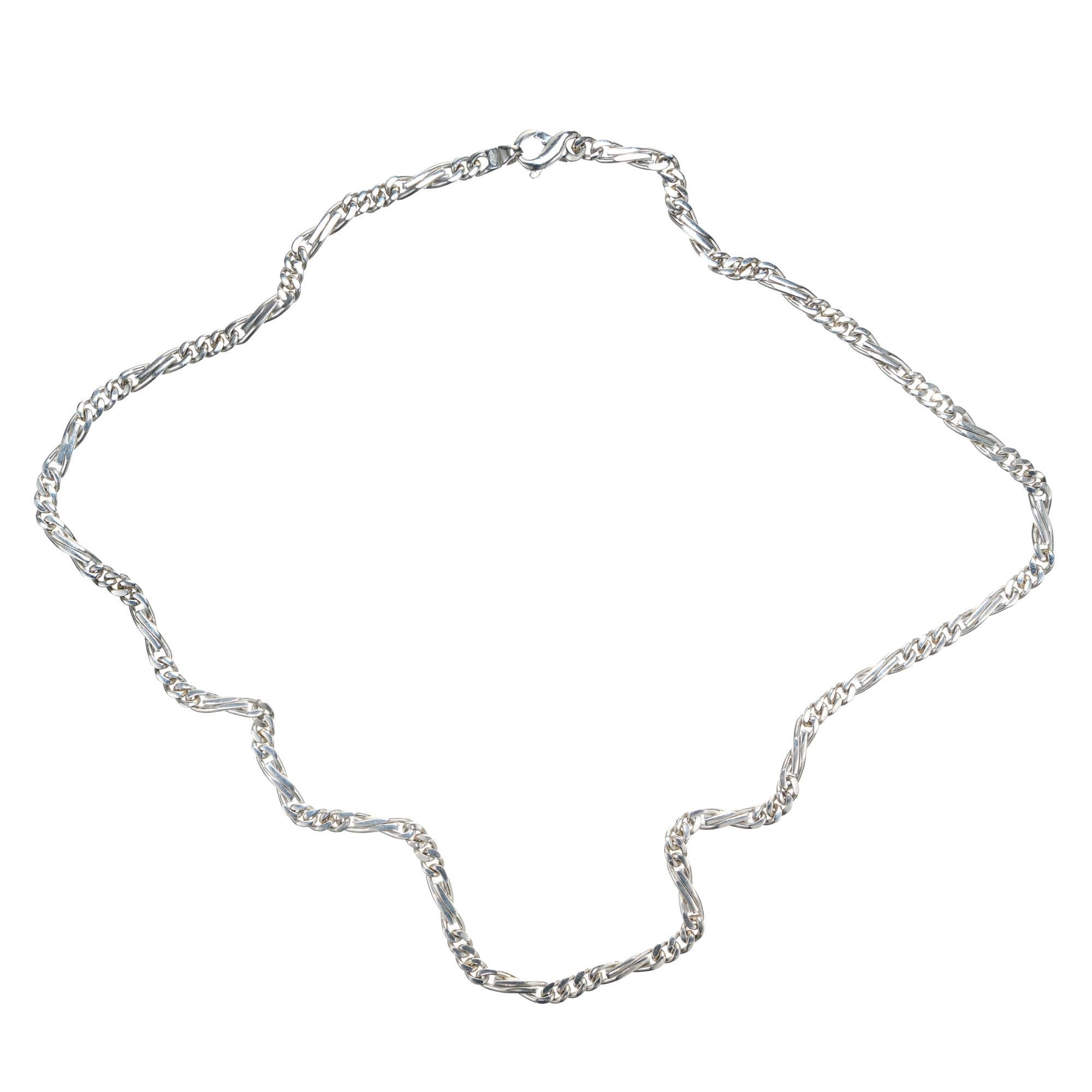 Custom Figaro style solid platinum men's necklace. 20 Inches. This necklace has ample weight, perfect for those who prefer a heavier chain.

Platinum 
Stamped: 950
44.8 grams
Total length: 20 Inches
Width: 4.2mm
Thickness/depth: 1.9mm
