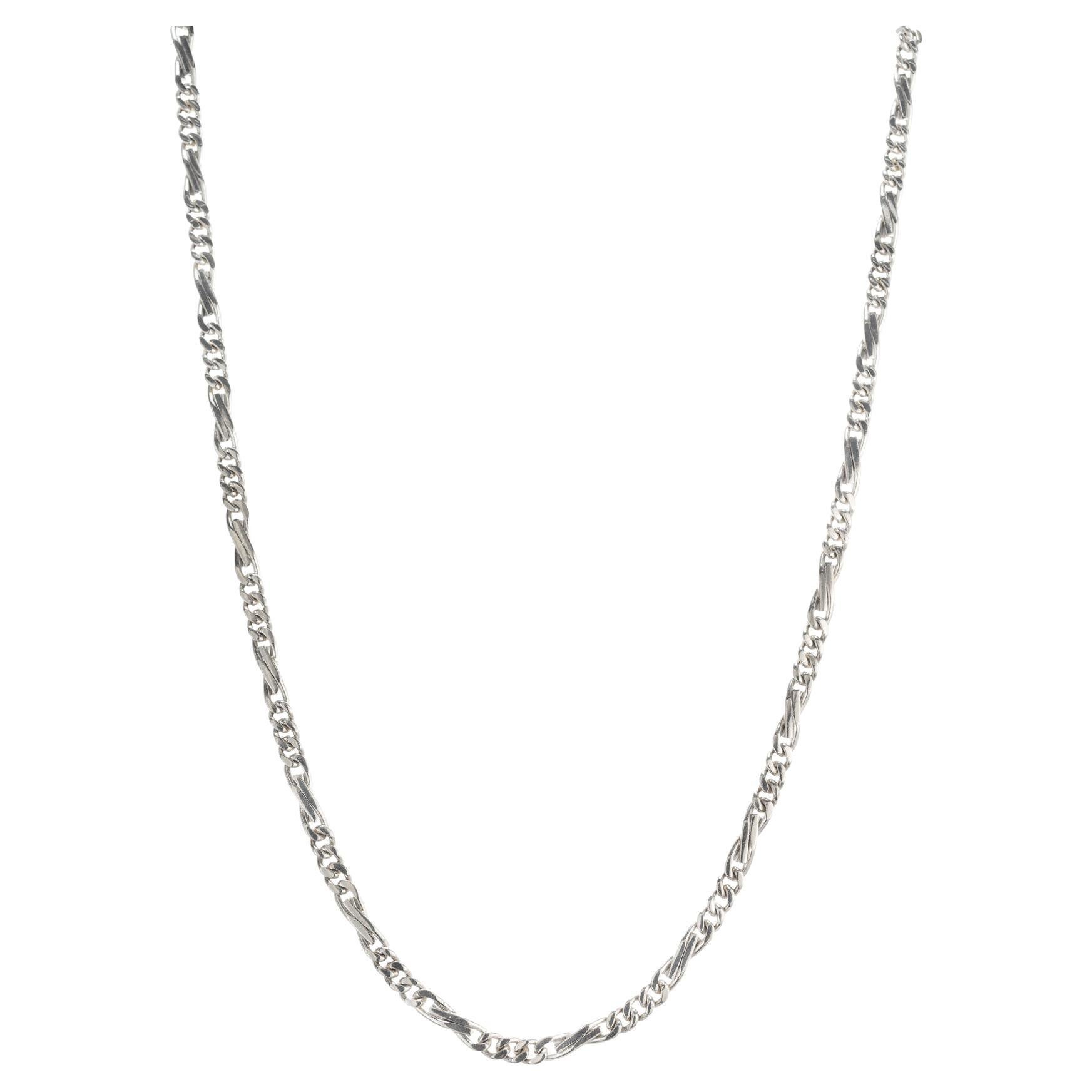Platinum Men's Figaro Style Link Chain Necklace For Sale