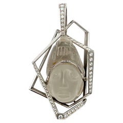 Platinum Mesoamerican Geometric Pendant with Carved Rock Crystal & Diamonds