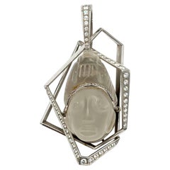 Platinum Mesoamerican Geometric Pendant with Carved Rock Crystal & Diamonds