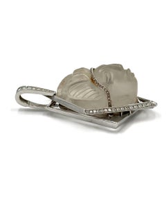 Platinum Mesoamerican Geometric Pendant with Carved Rock Crystal & Diamonds